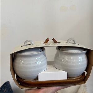 Ceramic Salt and Pepper Shaker Set with Wooden Tray hearth & hand with magnolia
